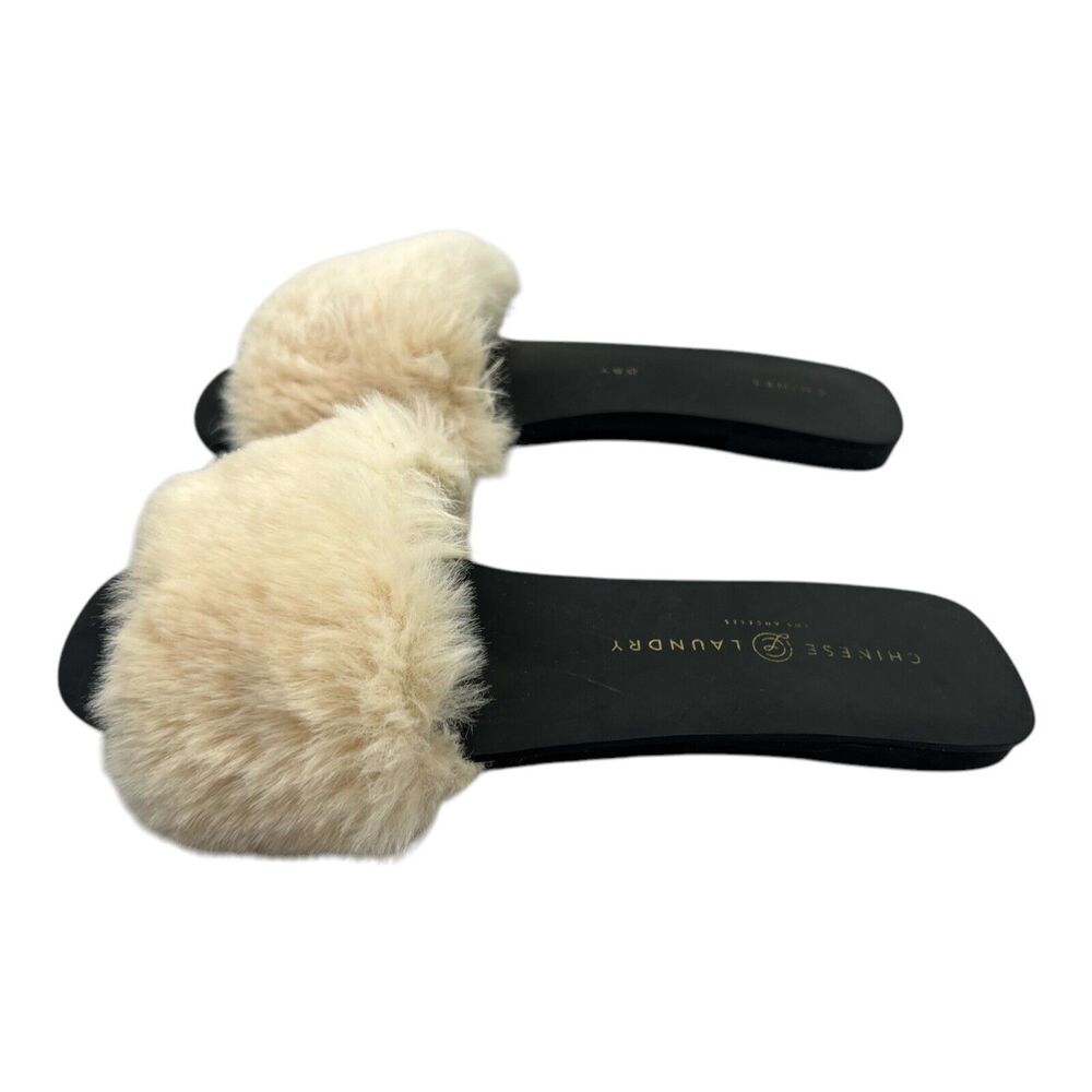 Chinese Laundry Women's Slippers Midnight Fur Slides Size 7.5 Narrow Cream